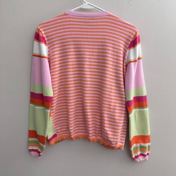Bushwacker Vintage Cardigan Sweater LARGE Button Front Preppy Office Stripe - Picture 7 of 12